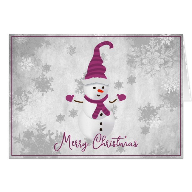 Tarjeta de felicitación Magenta Cute Snowman Holid (Anverso (Horizontal))