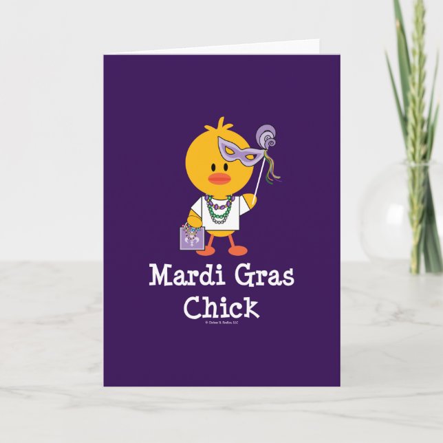 Tarjeta de felicitación Mardi Gras Chick (Anverso)