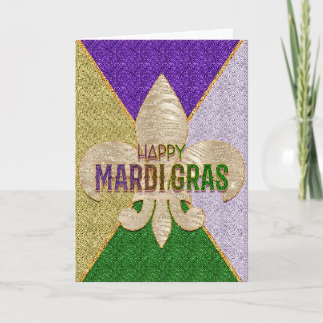Tarjeta de felicitación Mardi Gras, Fleur Feliz Ma (Anverso)