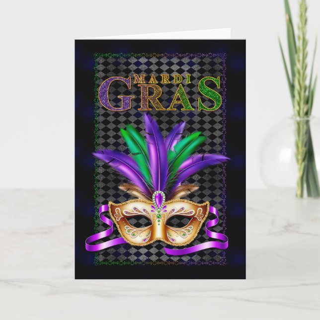 Tarjeta de felicitación Mardi Gras, máscara Mardi  (Anverso)