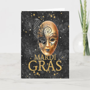 Tarjeta de felicitación Mardi Gras, máscara Mardi 