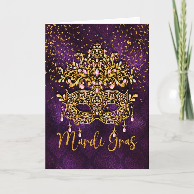 Tarjeta de felicitación Mardi Gras, máscara Mardi  (Anverso)