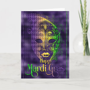 Tarjeta de felicitación Mardi Gras, máscara Mardi 
