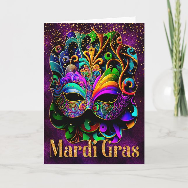 Tarjeta de felicitación Mardi Gras, máscara Mardi  (Anverso)
