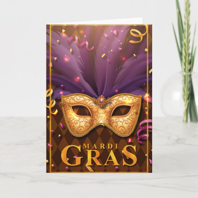 Tarjeta de felicitación Mardi Gras, máscara Mardi  (Anverso)