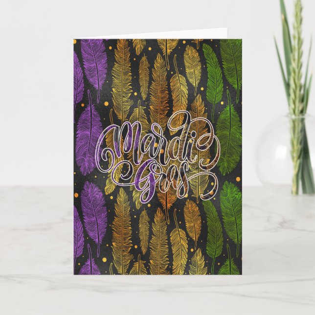 Tarjeta de felicitación Mardi Gras, plumas Mardi G (Anverso)