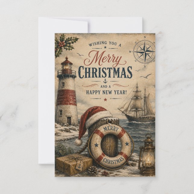 tarjeta de felicitación marítima vintage (Anverso)