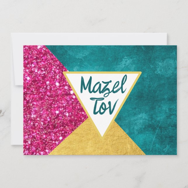 Tarjeta de Felicitación Mazel Tov, Brillo Rosa, Do (Anverso)
