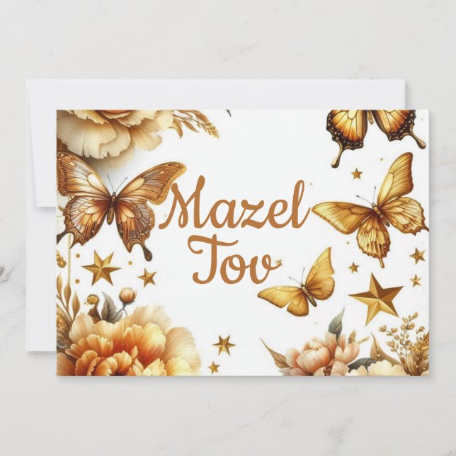 Tarjeta de Felicitación Mazel Tov, Mariposas, Marr (Anverso)
