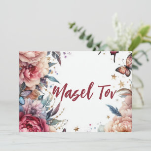 Tarjeta de Felicitación Mazel Tov, Mariposas Rosa