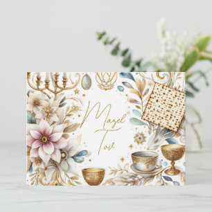 Tarjeta de Felicitación Mazel Tov, Matzá Floral,