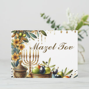 Tarjeta de Felicitación Mazel Tov, Menorá de Olivo
