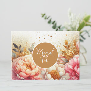 Tarjeta de Felicitación Mazel Tov, Peonías Doradas