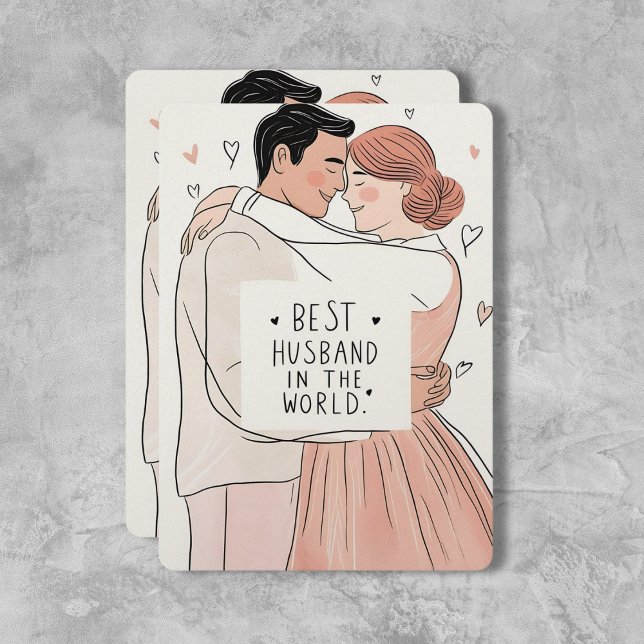 Tarjeta de felicitación "Mejor Esposo del Mundo" ("Modern Love Embrace" Best Husband Greeting Card – Chic & Heartfelt!)