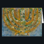 Tarjeta de felicitación Menorah brillante (interio<br><div class="desc">La obra de arte original de esta menorah es una pintura de medios mixtos creada con pintura acrílica,  pasta de modelado y papel de la artista judía contemporánea Meredith Gould.</div>