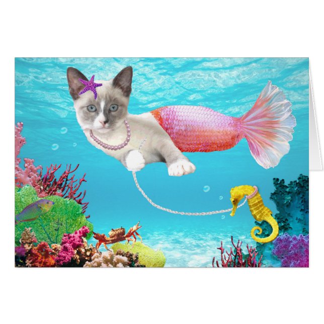 Tarjeta de felicitación Mermaid Kitten (Anverso (Horizontal))