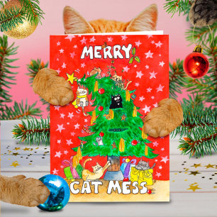 Tarjeta de felicitación Merry Cat Mess de Nicole J