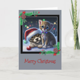 Tarjeta de felicitación Merry Christmas Puppy y Ki