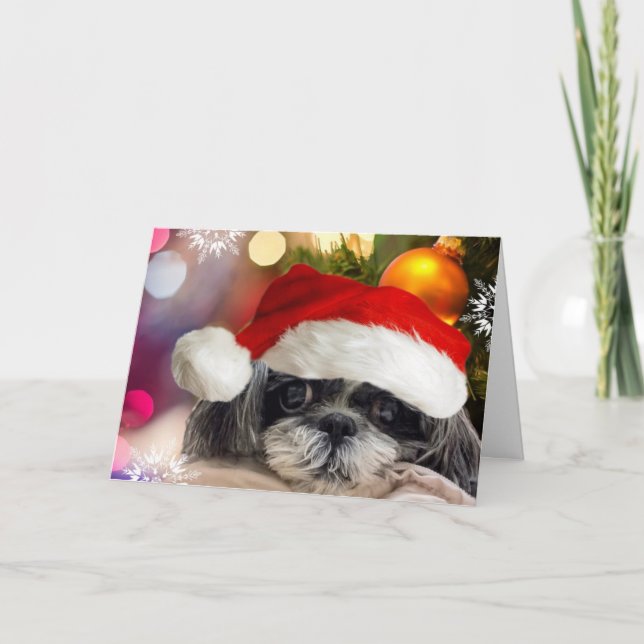 Tarjeta de felicitación Merry Christmas Shih Tzu (Anverso)