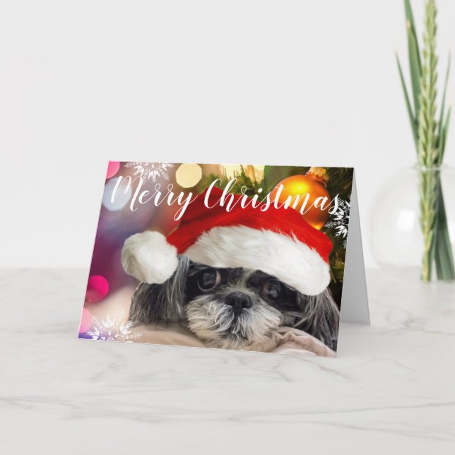 Tarjeta de felicitación Merry Christmas Shih Tzu (Anverso)