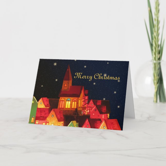 Tarjeta de felicitación Merry Christmas Village (Anverso)