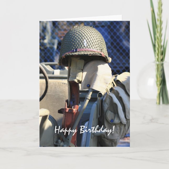 Tarjeta de felicitación militar feliz del casco de (Anverso)