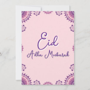Tarjeta de felicitación moderna púrpura Eid Al Adh