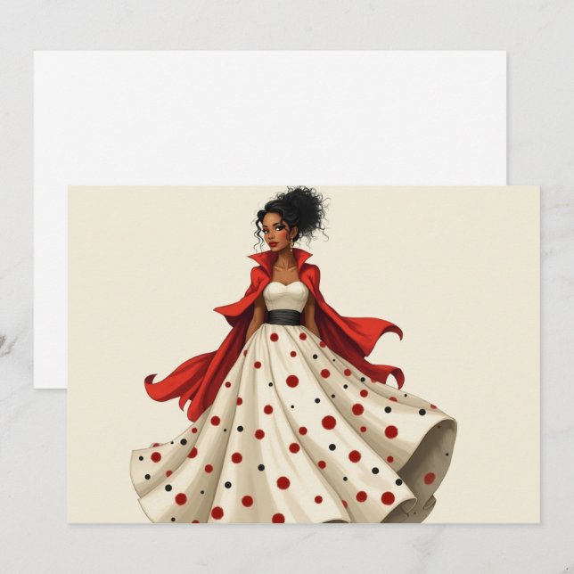 Tarjeta de felicitación Mujer Negra Moda Cumpleaño (Anverso / Reverso)