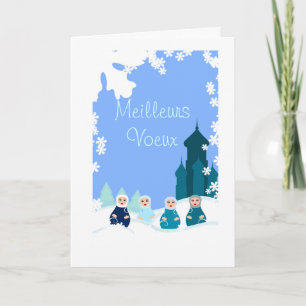 tarjeta de felicitación muñecas rusas azules