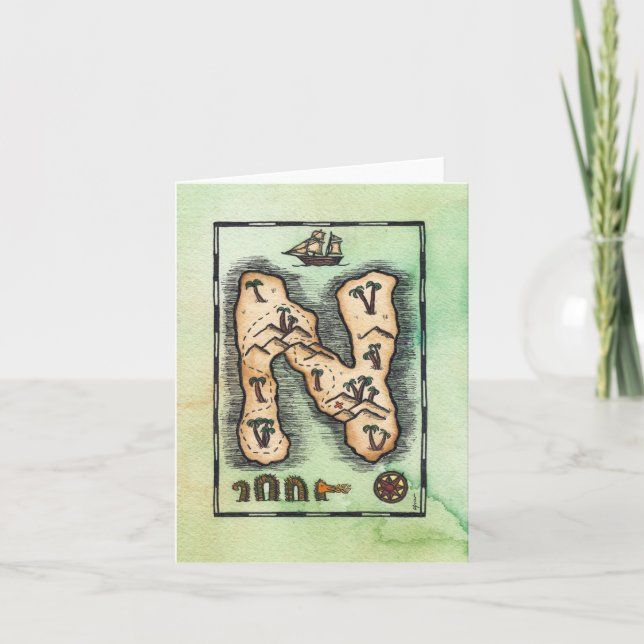 Tarjeta de felicitación "N" Alphabet Treasure Isla (Anverso)