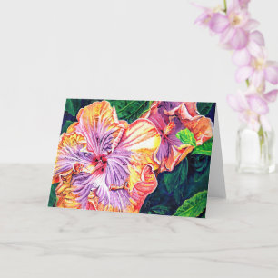 Tarjeta de felicitación naranja y púrpura Hibiscus