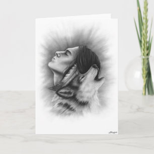 Tarjeta de felicitación nativa conectada del lobo
