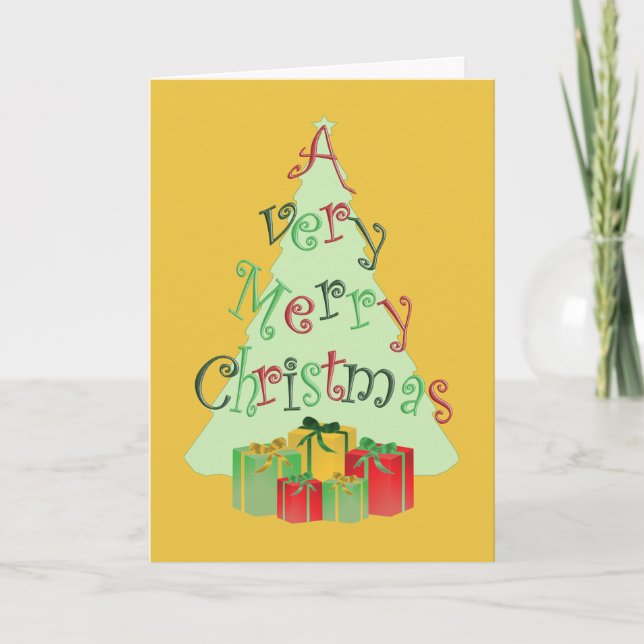 Tarjeta de felicitación navideña con árbol y regal (Anverso)
