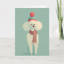 Tarjeta de Felicitación Navideña de Caniche Blanco