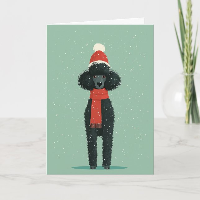 Tarjeta de Felicitación Navideña de Caniche Negro (Anverso)