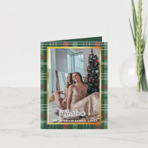 Tarjeta de Felicitación Navideña de Cuadros Verdes