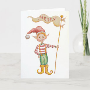 Tarjeta de felicitación navideña de duende alegre