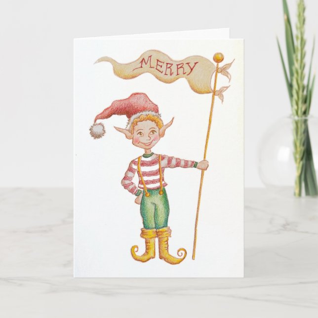 Tarjeta de felicitación navideña de duende alegre (Anverso)