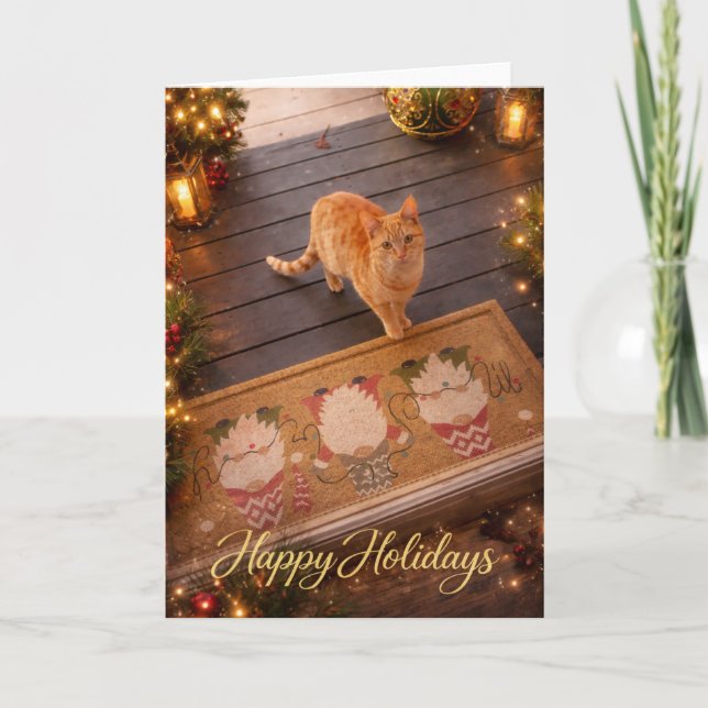 Tarjeta de Felicitación Navideña de Gato Jengibre  (Anverso)