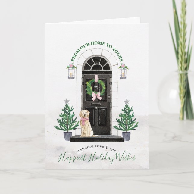 Tarjeta de Felicitación Navideña de Golden Retriev (Anverso)