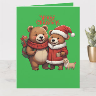 tarjeta de felicitación navideña de pareja de osos