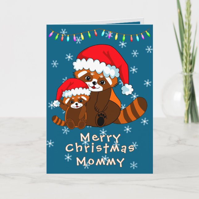Tarjeta de Felicitación Navideña Doblada de Panda  (Anverso)
