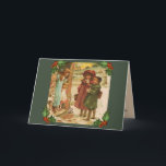 Tarjeta de felicitación navideña para niños victor<br><div class="desc">Tarjeta de Navidades victorianos de 1900,  que muestra a niños visitando,  como en sus vacaciones de la escuela,  con un muñeco de nieve en el fondo y bolas de nieve listas para volar. Reimpreso en esta tarjeta de felicitación para una hermosa y colorida tarjeta de Navidades.</div>