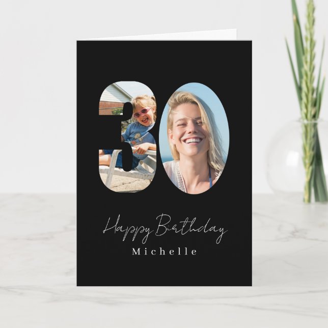 Tarjeta de felicitación negra personalizada con fo (Anverso)
