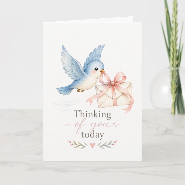 Tarjeta de Felicitación Pájaro Azul Pensando en Ti (Anverso)
