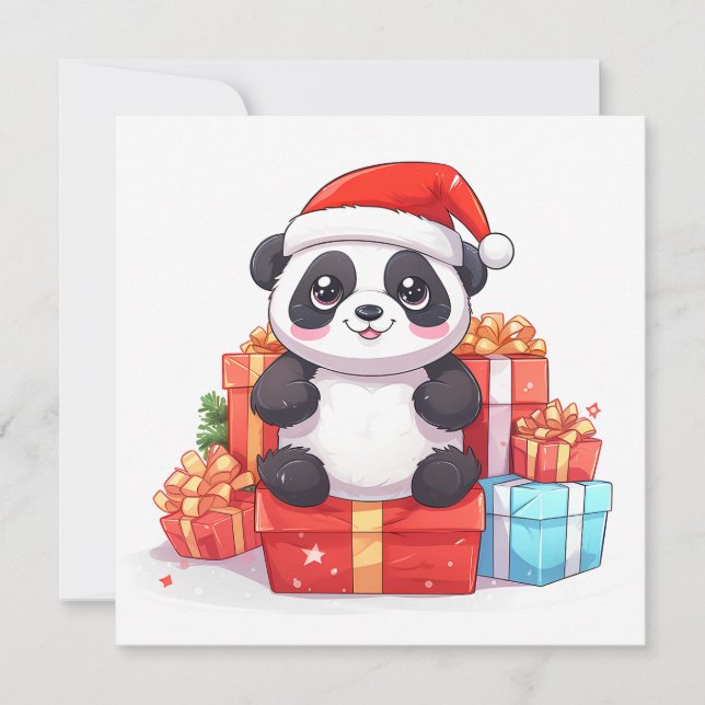 Tarjeta de felicitación Panda para navidades (Anverso)