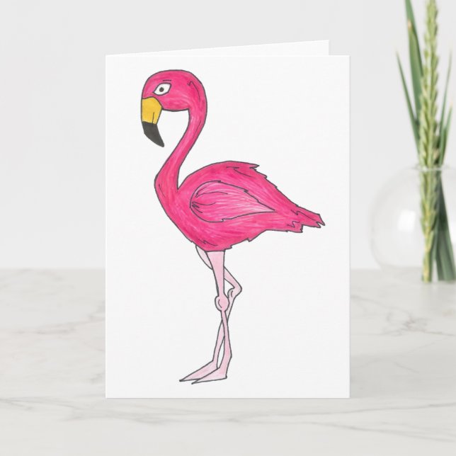 Tarjeta de felicitación para aves rosa Flamingo de (Anverso)