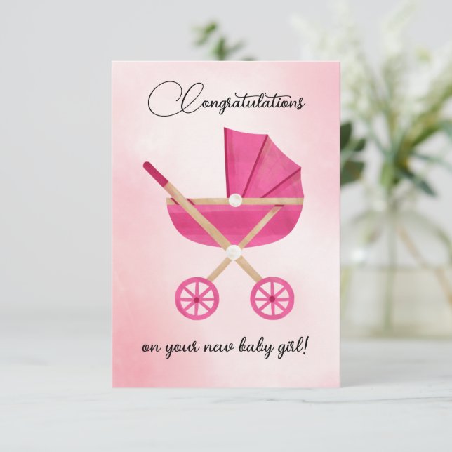 Tarjeta de felicitación para bebé, actriz rosa (Anverso de pie)