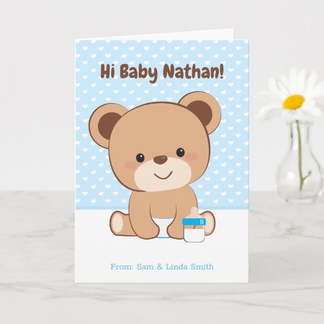 Tarjeta de felicitación para bebé con oso bebé (Planta pequeña)