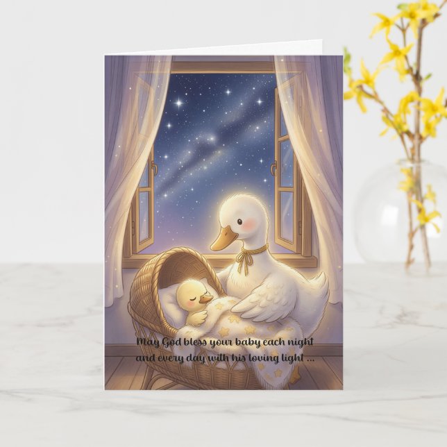 Tarjeta de Felicitación para Bebé Cristiana basada (flor amarilla)